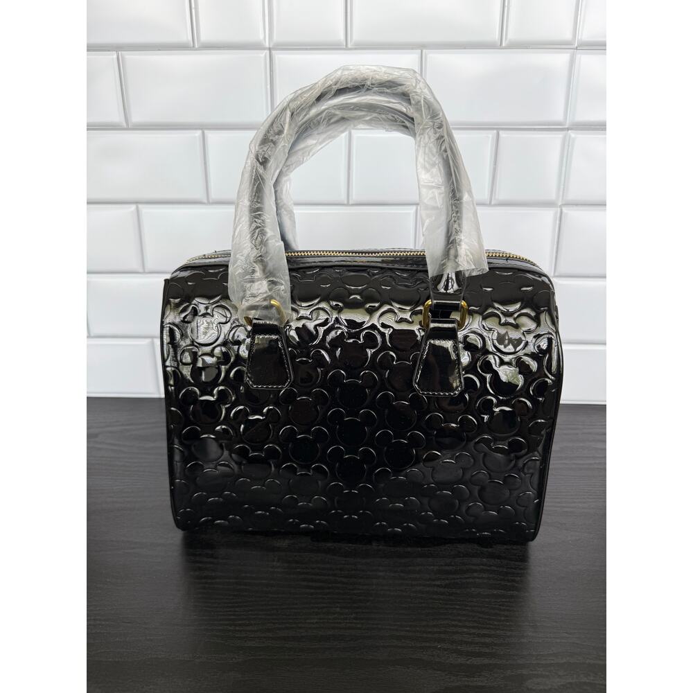 Disney Parks Black Embossed Mickey Mouse Medium Handbag Gold Hardware NWT - Picture 3 of 5